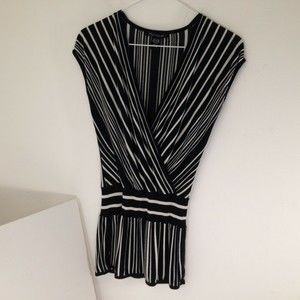 Heart Moon Star Long Stretch Knit Top Size S Black & White Shirt